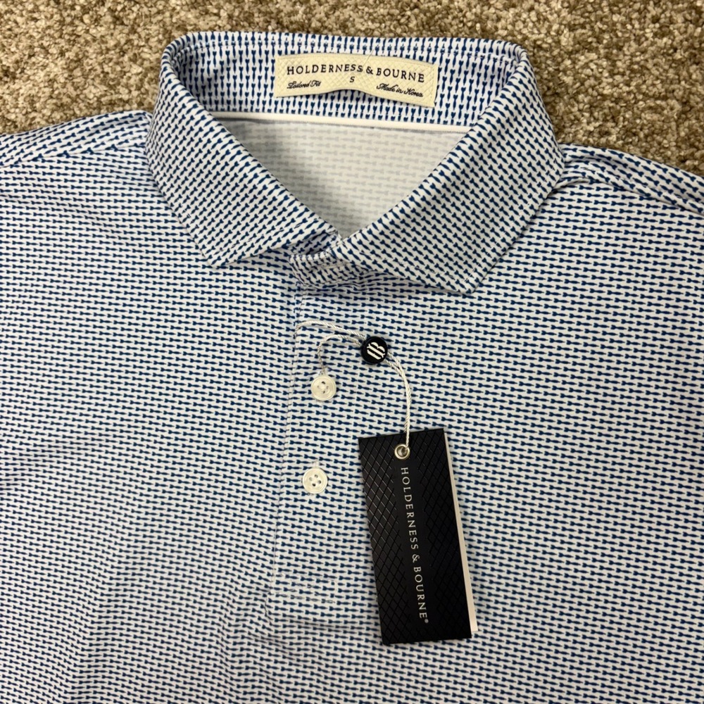 NEW Holderness & Bourne Duncan Polo Shirt Mens Small White Oxford Blue Tailored